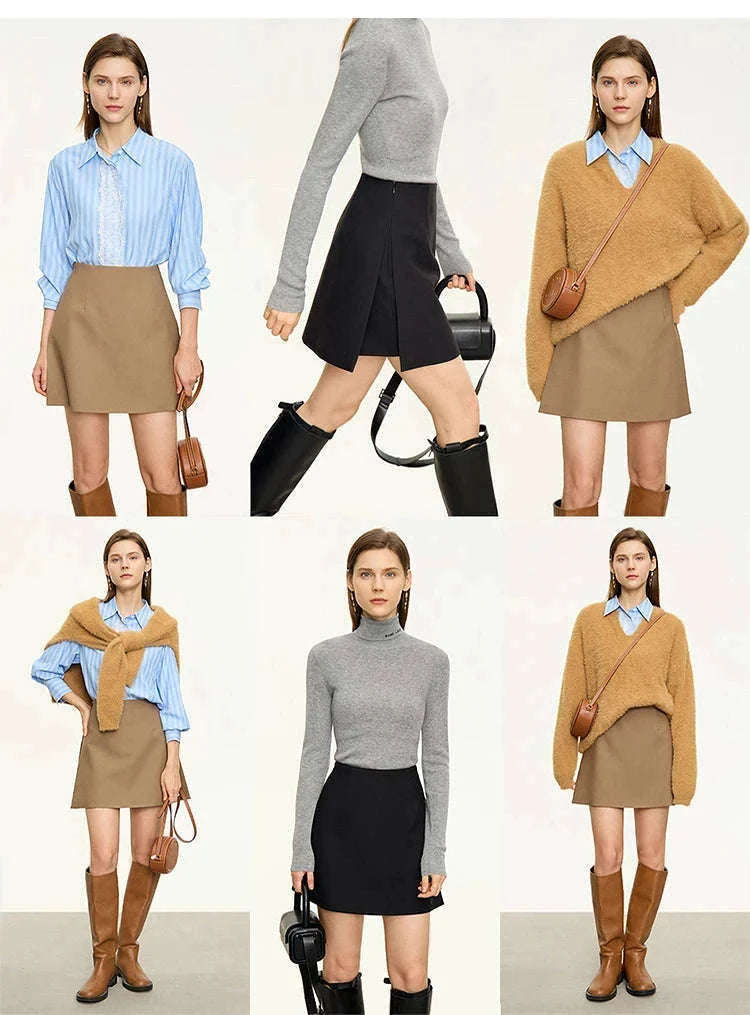 A-Line Skort Skirt Shorts for Women Office Style Mid Waist-Grey skirt / L