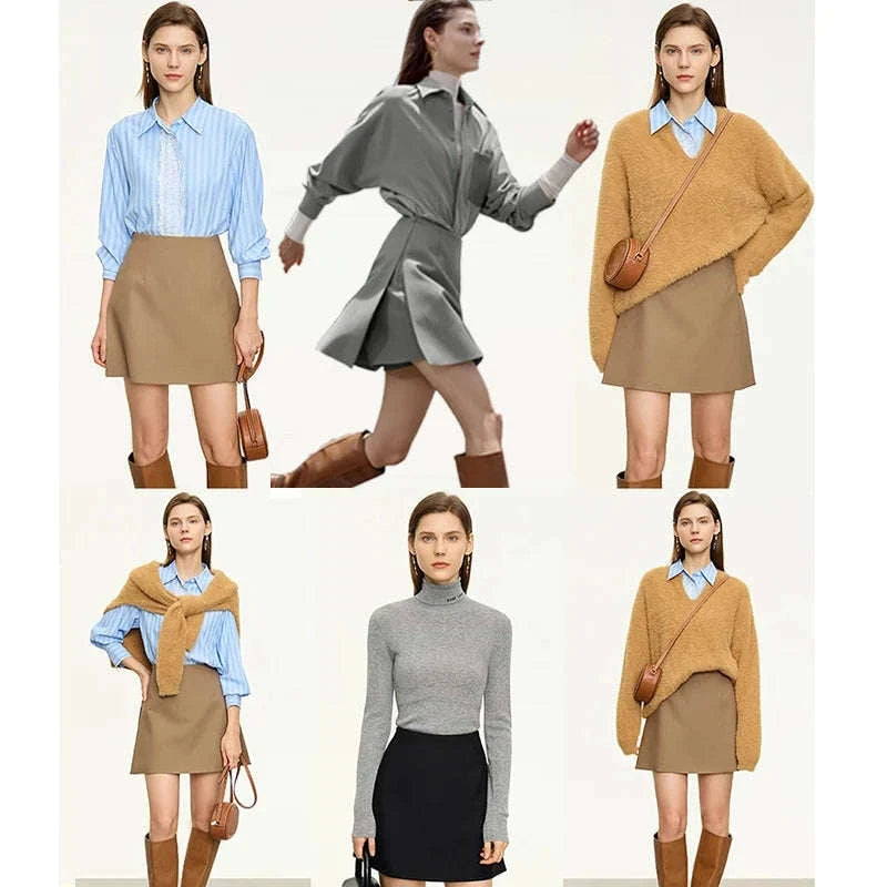 A-Line Skort Skirt Shorts for Women Office Style Mid Waist-Grey skirt / L
