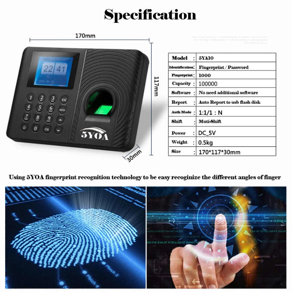 A10FY Biometric Attendance System Fingerprint Time Clock-Russian