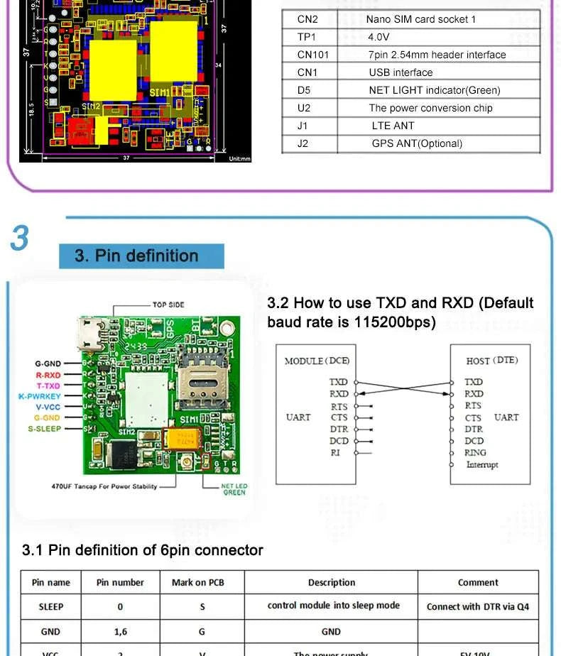 A7670E LTE Cat 1 Multi-Band 4G GSM GPRS Module-LTE version