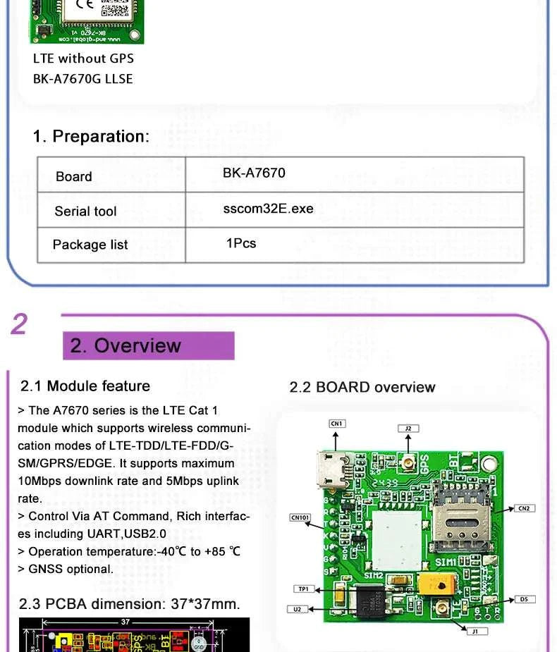 A7670E LTE Cat 1 Multi-Band 4G GSM GPRS Module-LTE version