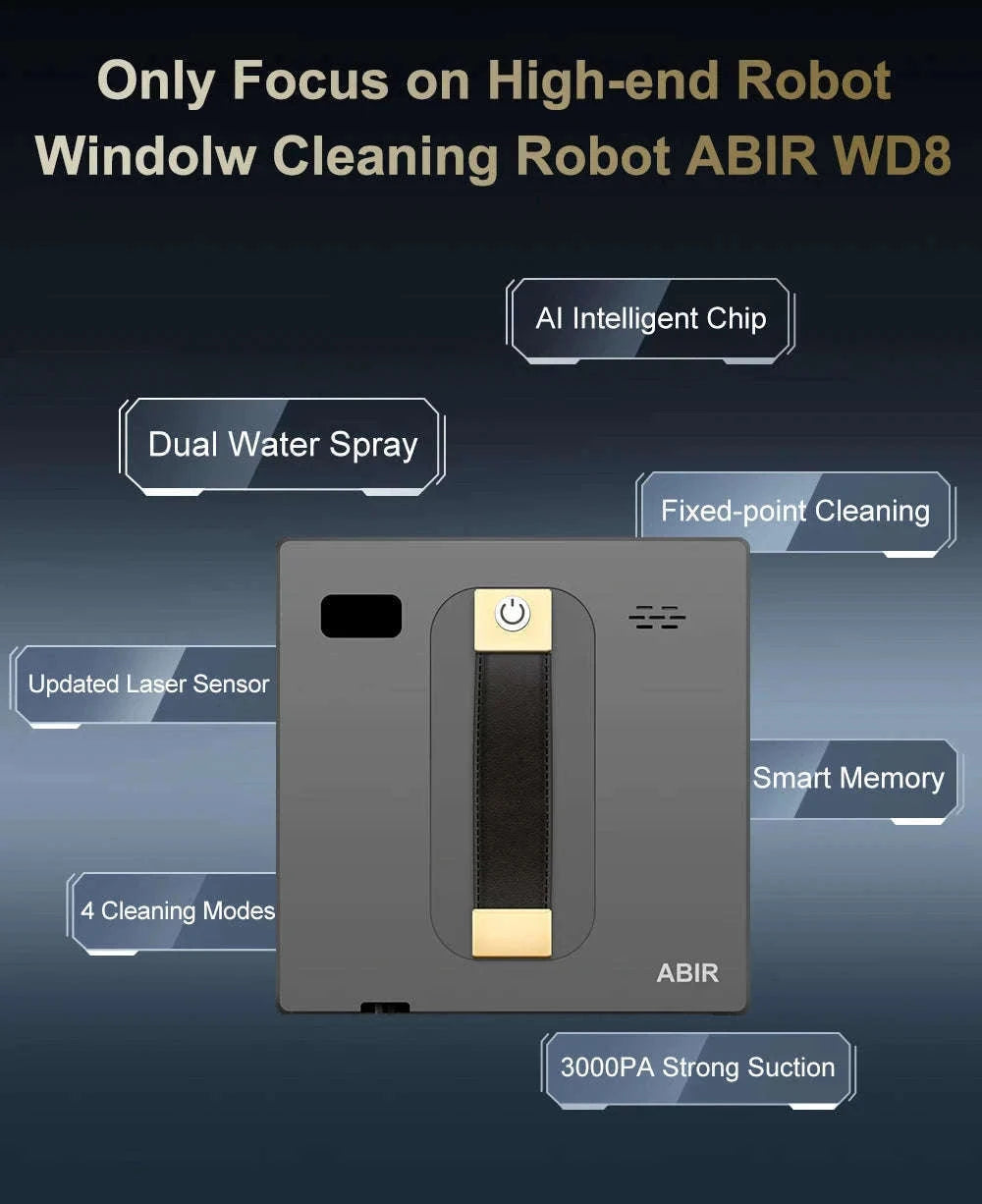 ABIR WD8 Robot Window Vacuum Cleaner with Dual Spray-Dark Grey / france