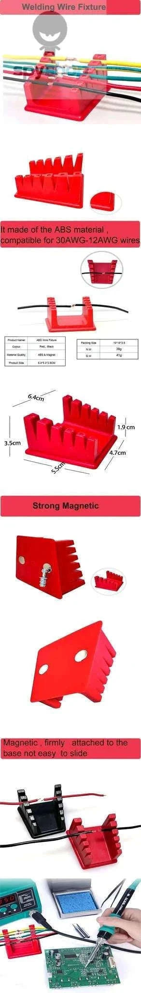 ABS Soldering Wire Holder with Magnetic Base and Grooves-Red