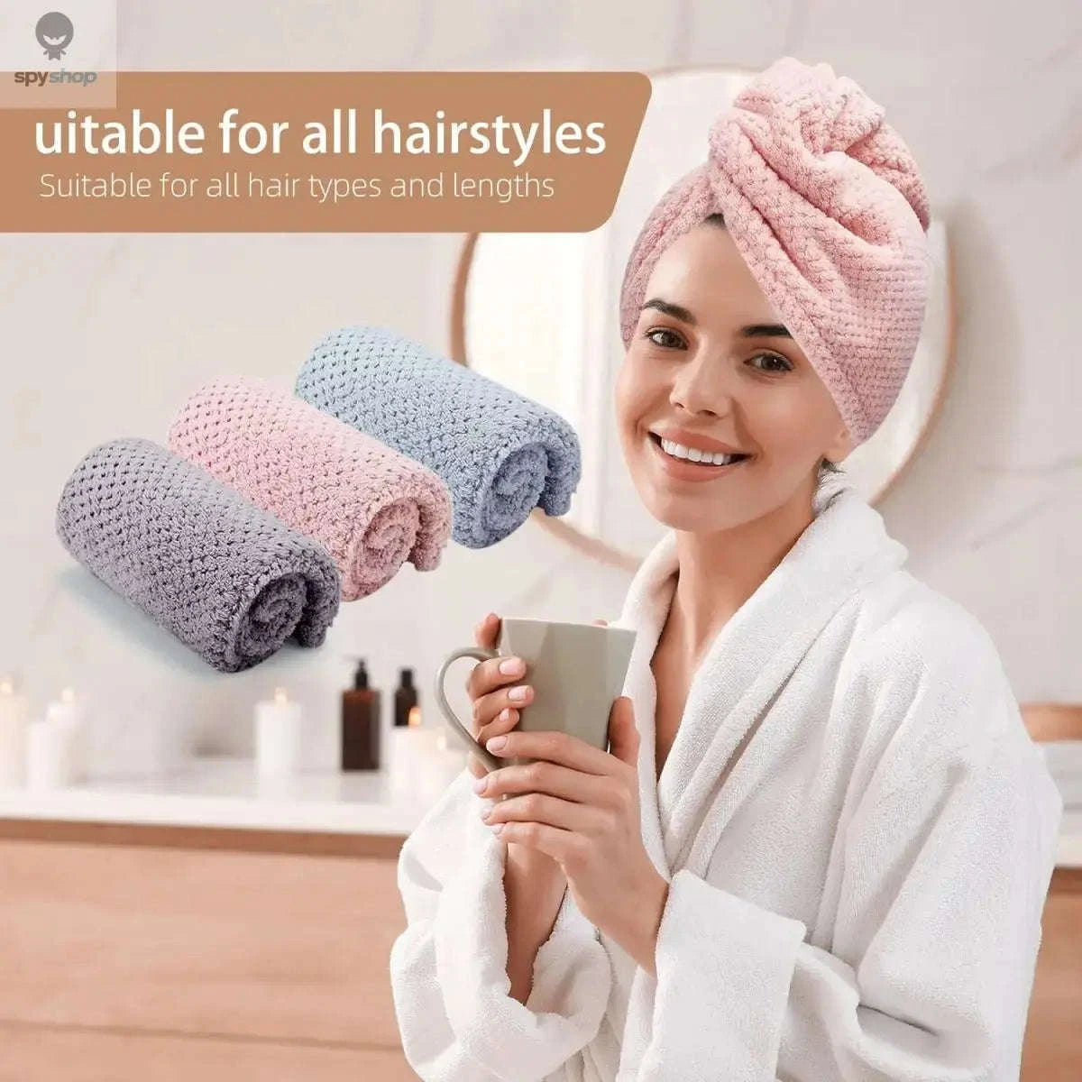 Absorbent Hair Towel Wrap – Quick-Dry Microfiber with Secure Closure-light pink