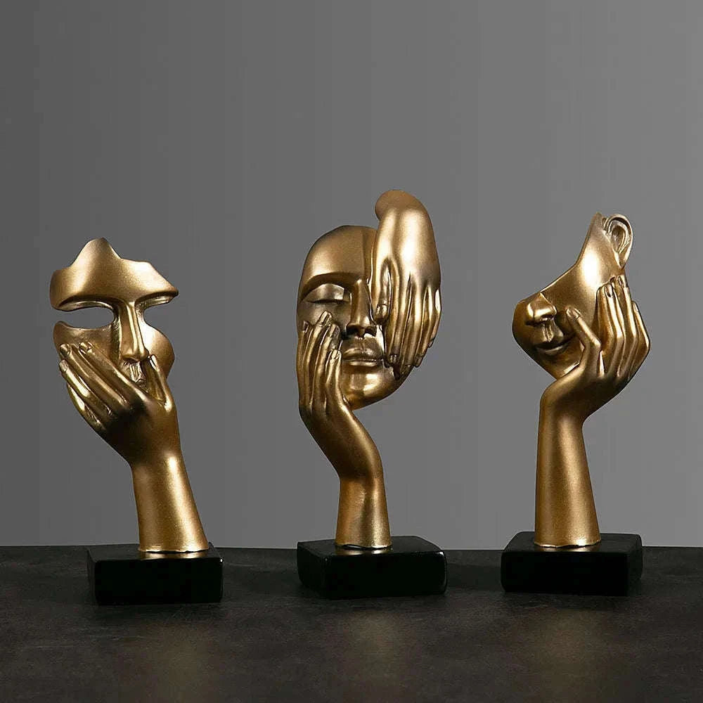 Abstract Resin Mask Statue Figurine for Modern Home Decor-Gold 4