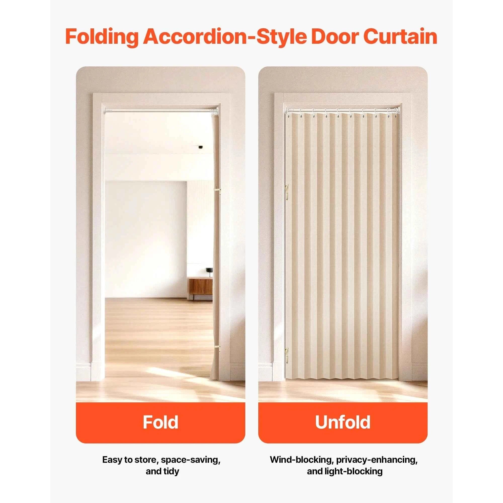 Accordion Door Curtain 47x78 Inch Blackout Folding Magnetic Door Panel-78x47inch / United States