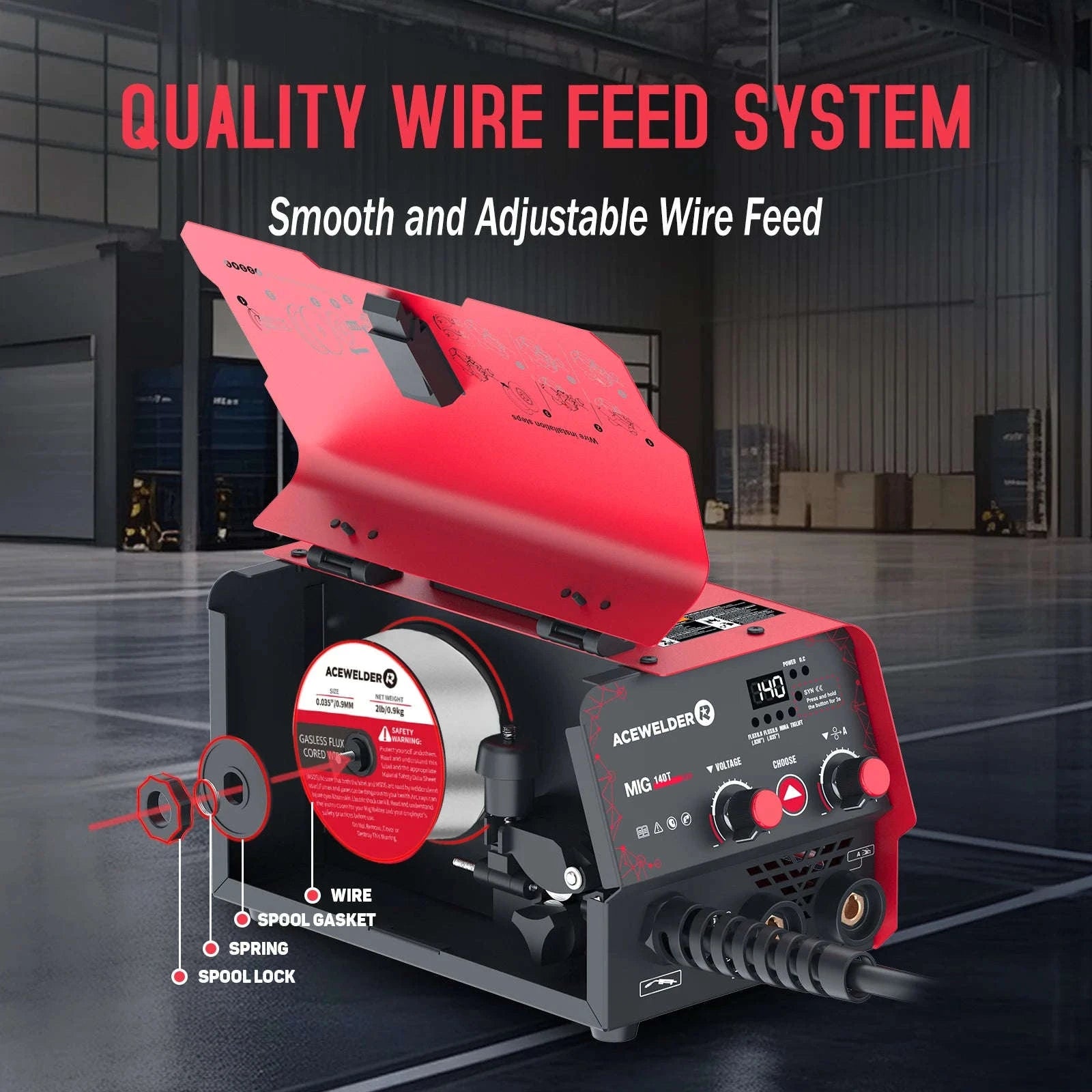 ACEWELDER 3 In 1 Welding Machine 140A Flux Cored MIG ARC Lift TIG Welder 110V IGBT Inverter Gasless Welding Machine-MIG140T-HM / United States