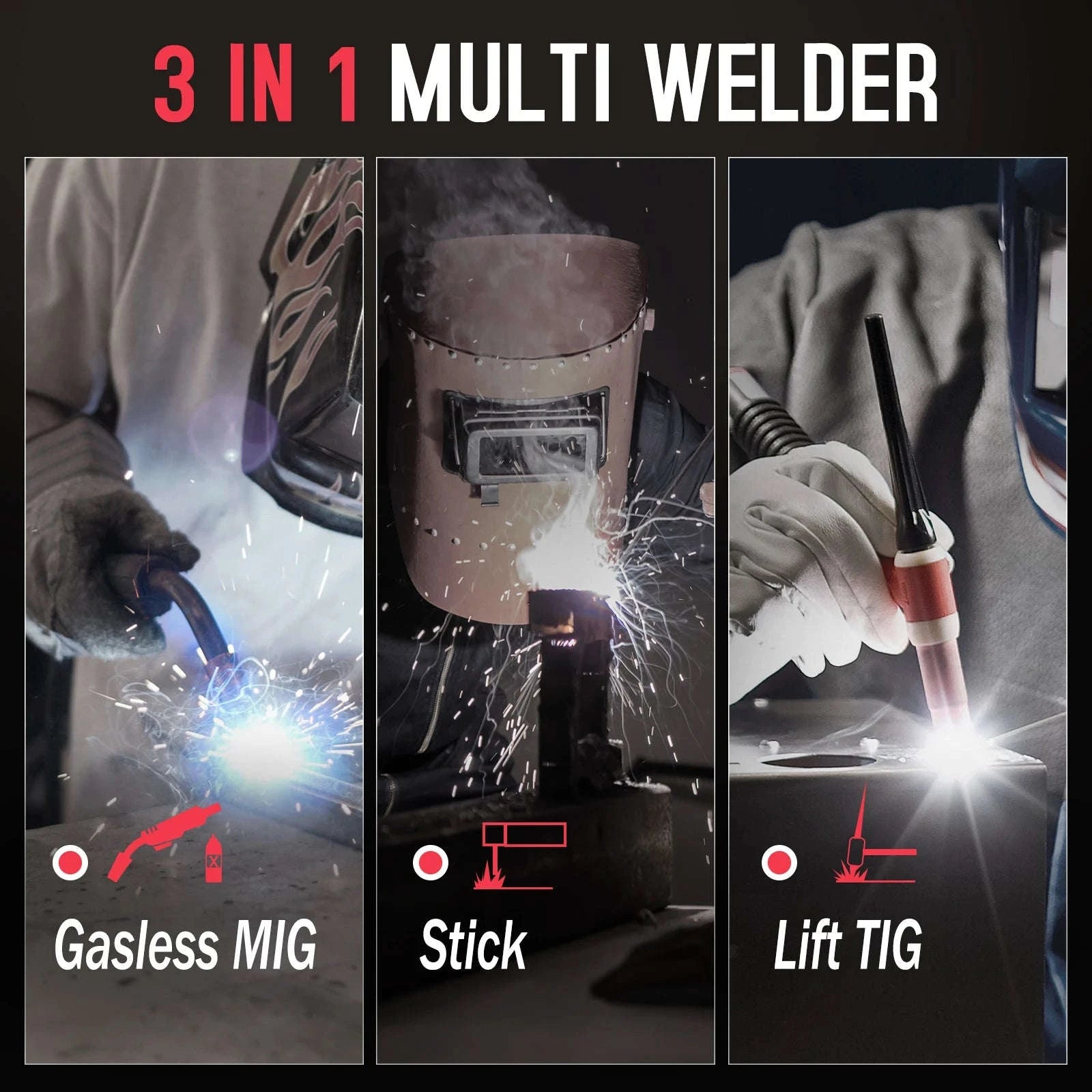 ACEWELDER 3 In 1 Welding Machine 140A Flux Cored MIG ARC Lift TIG Welder 110V IGBT Inverter Gasless Welding Machine-MIG140T-HM / United States