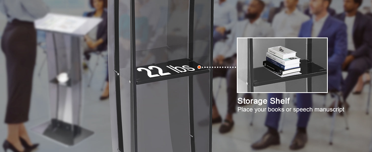 SucceBuy 47" akrylový podium stojan na podlaze průhledný kazatelna akrylové stolní řečnické pulty s úložnou poličkou pro církev, kancelář, školu