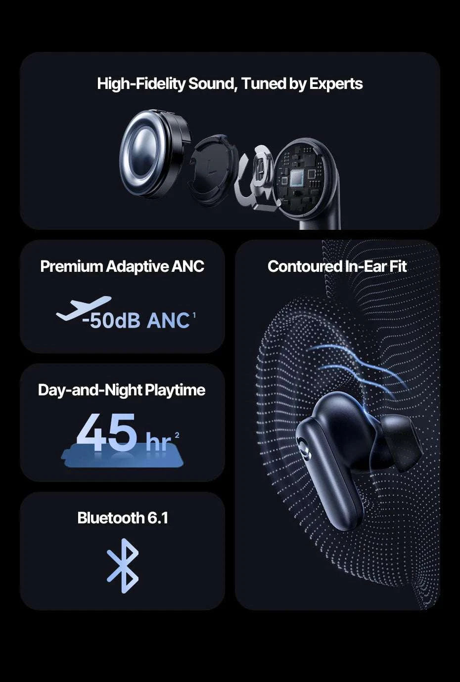 Adaptive ANC Wireless Earbuds with Dolby Audio & 45H Battery-White