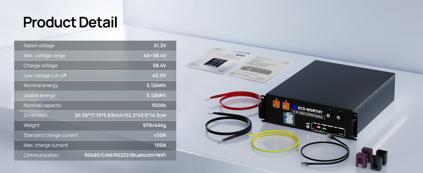 48V 100Ah LiFePO4 baterie pro serverový stojan 5,12 kWh s Bluetooth