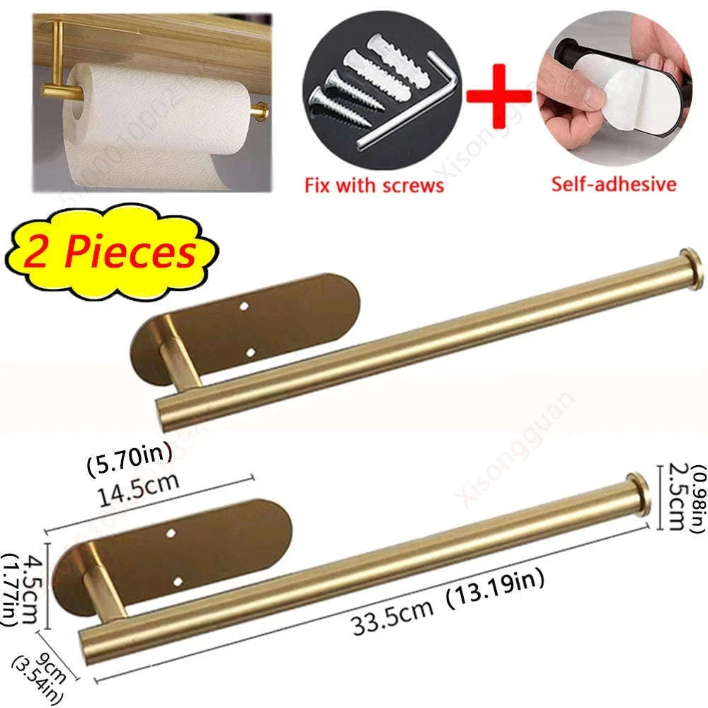 Adhesive Paper Towel Holder – No-Drill Wall Mount-1Pc Gold Short Rack