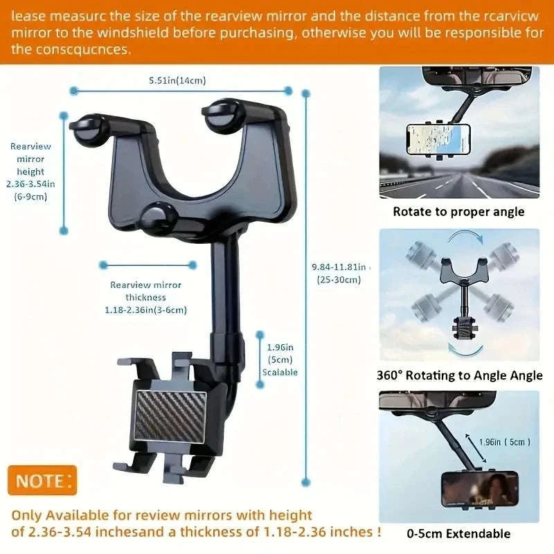 Adjustable 360° Rearview Mirror Phone Holder-1pc