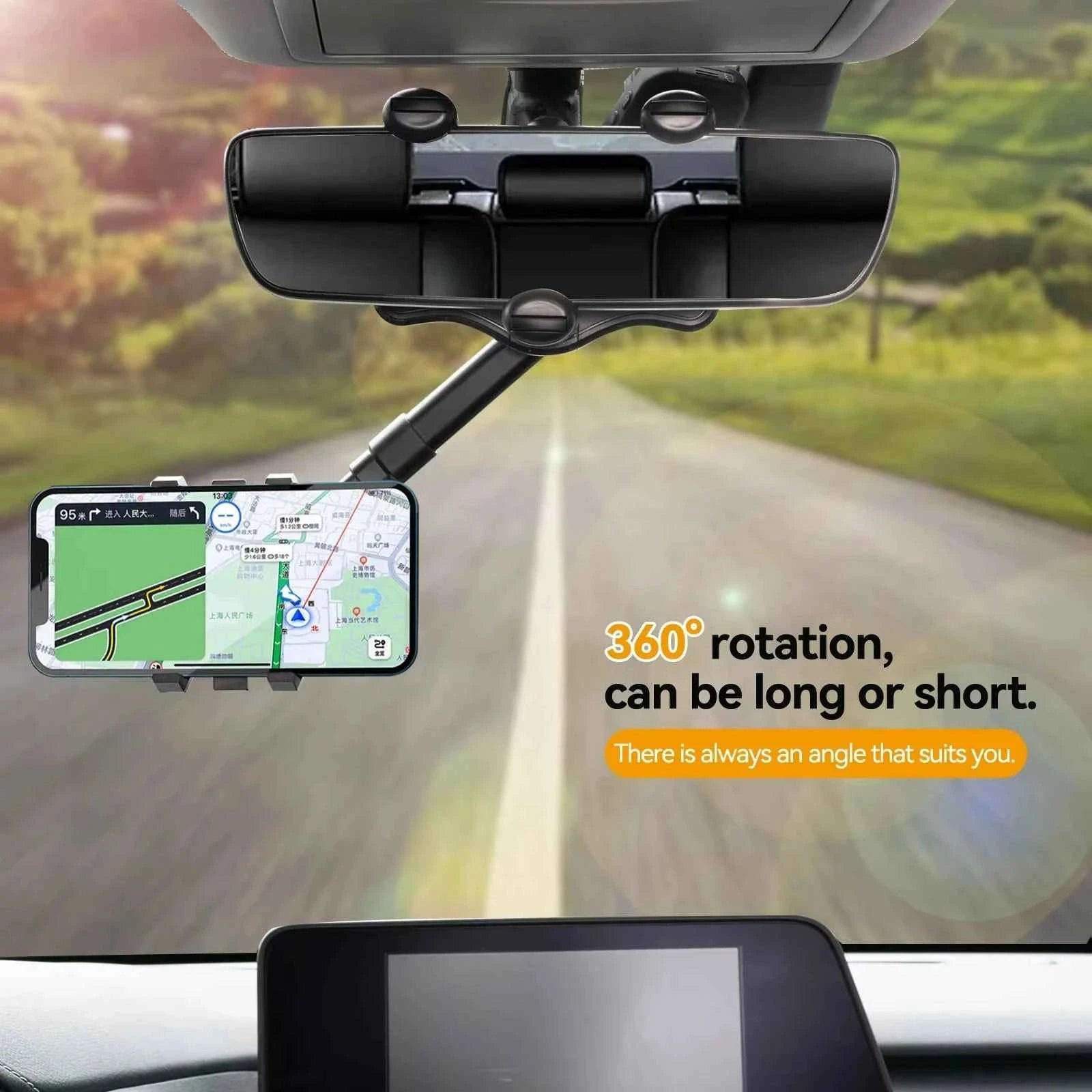 Adjustable 360° Rearview Mirror Phone Holder-1pc