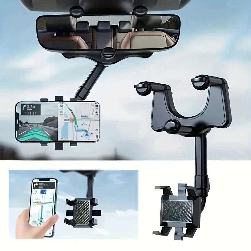 Adjustable 360° Rearview Mirror Phone Holder-1pc