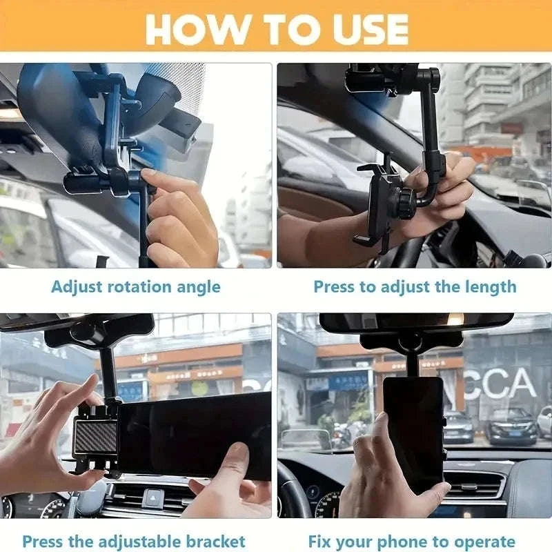 Adjustable 360° Rearview Mirror Phone Holder-1pc