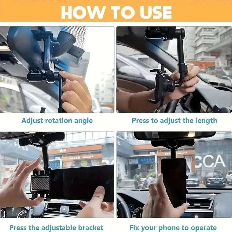 Adjustable 360° Rearview Mirror Phone Holder-1pc