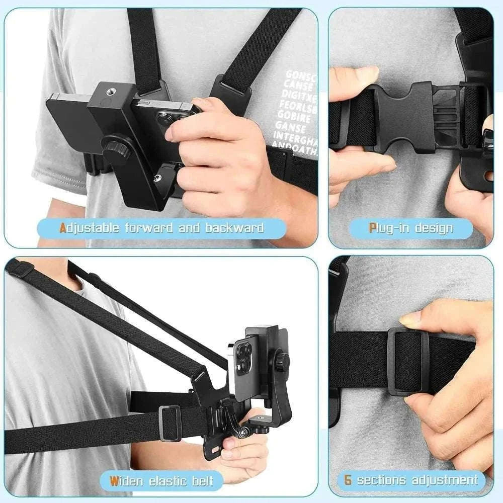 Adjustable Action Camera Chest Strap Mount for POV Footage-Black
