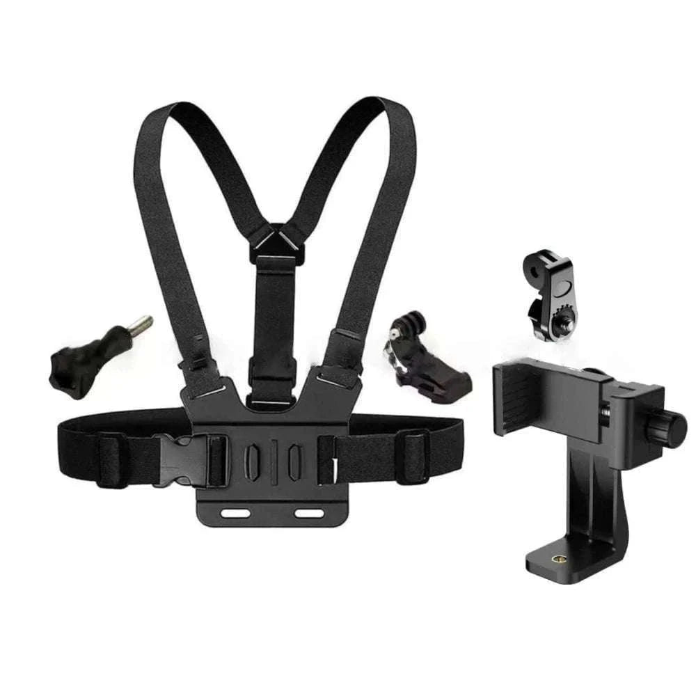 Adjustable Action Camera Chest Strap Mount for POV Footage-Black