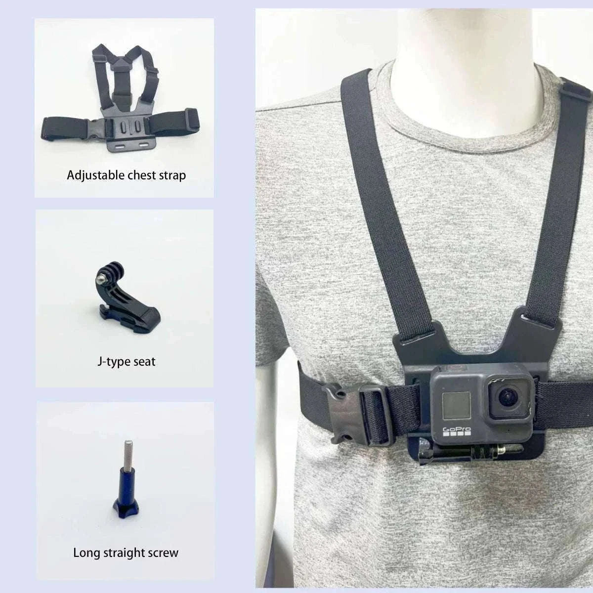 Adjustable Action Camera Chest Strap Mount for POV Footage-Black