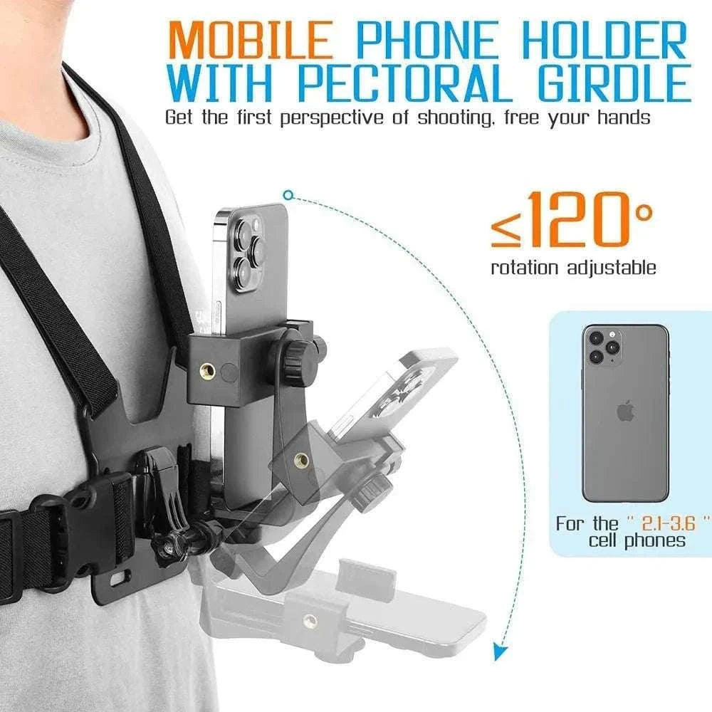 Adjustable Action Camera Chest Strap Mount for POV Footage-Black