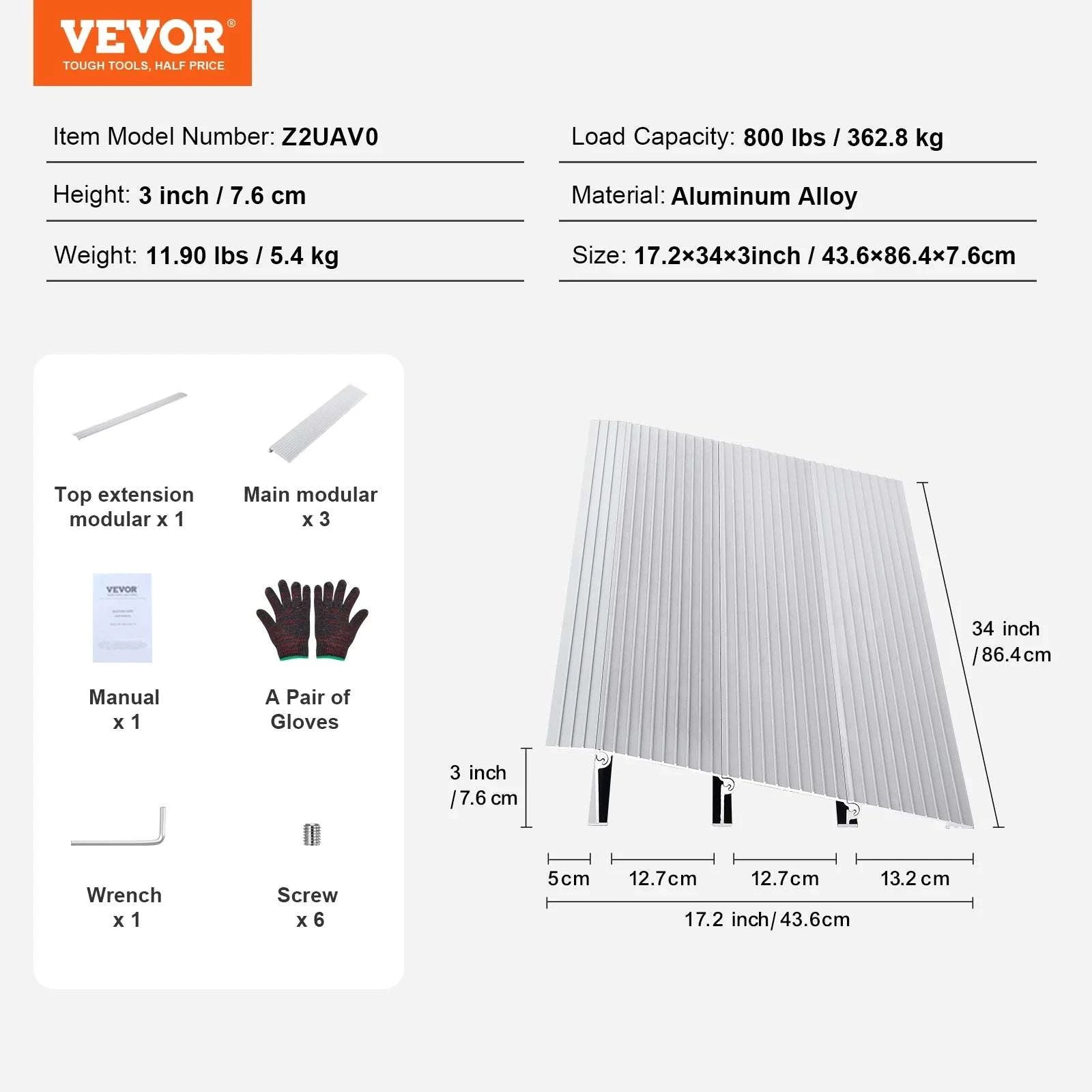 Adjustable Aluminum Door Threshold Ramp 800 lbs for Wheelchairs-2in / UNITED KINGDOM