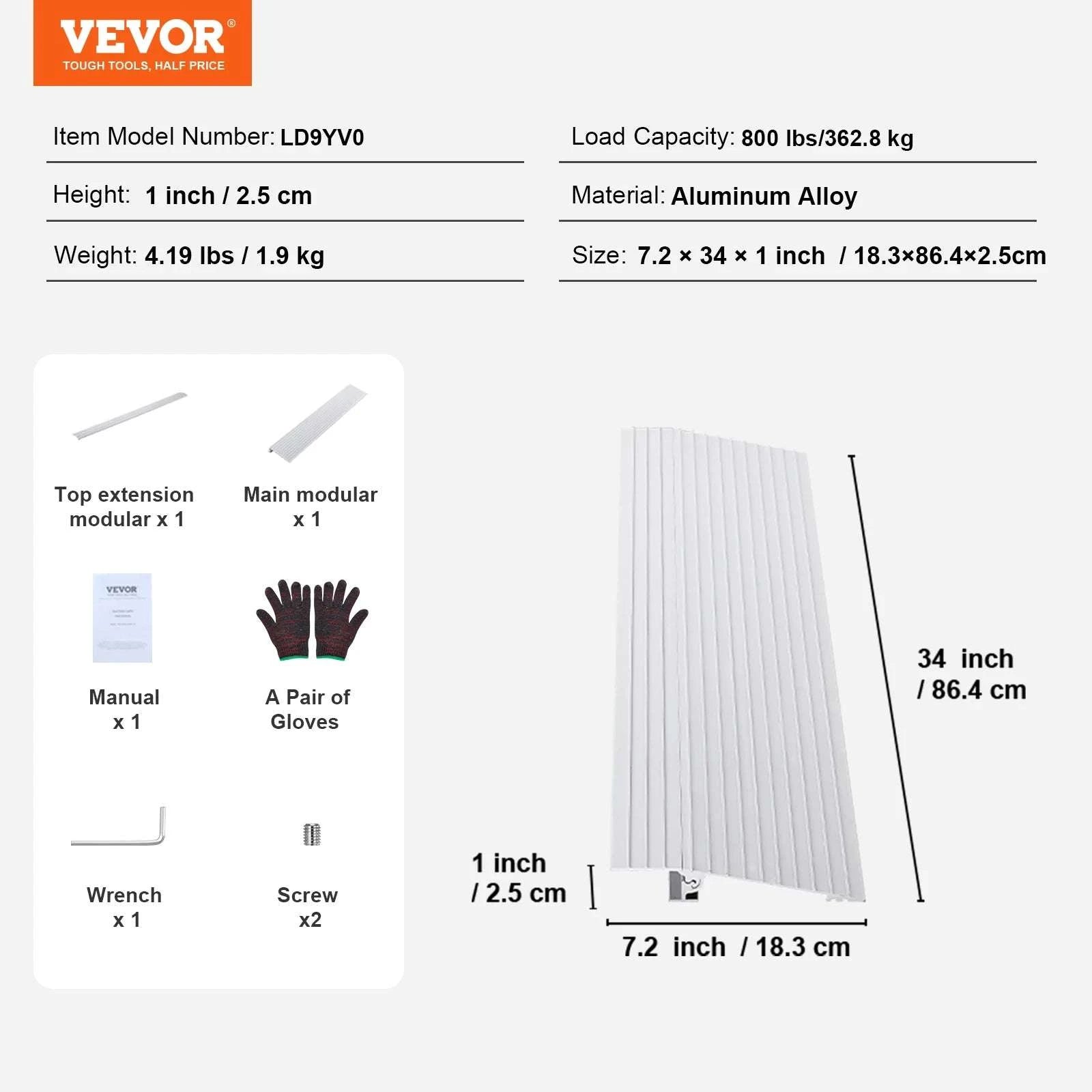 Adjustable Aluminum Door Threshold Ramp 800 lbs for Wheelchairs-2in / UNITED KINGDOM