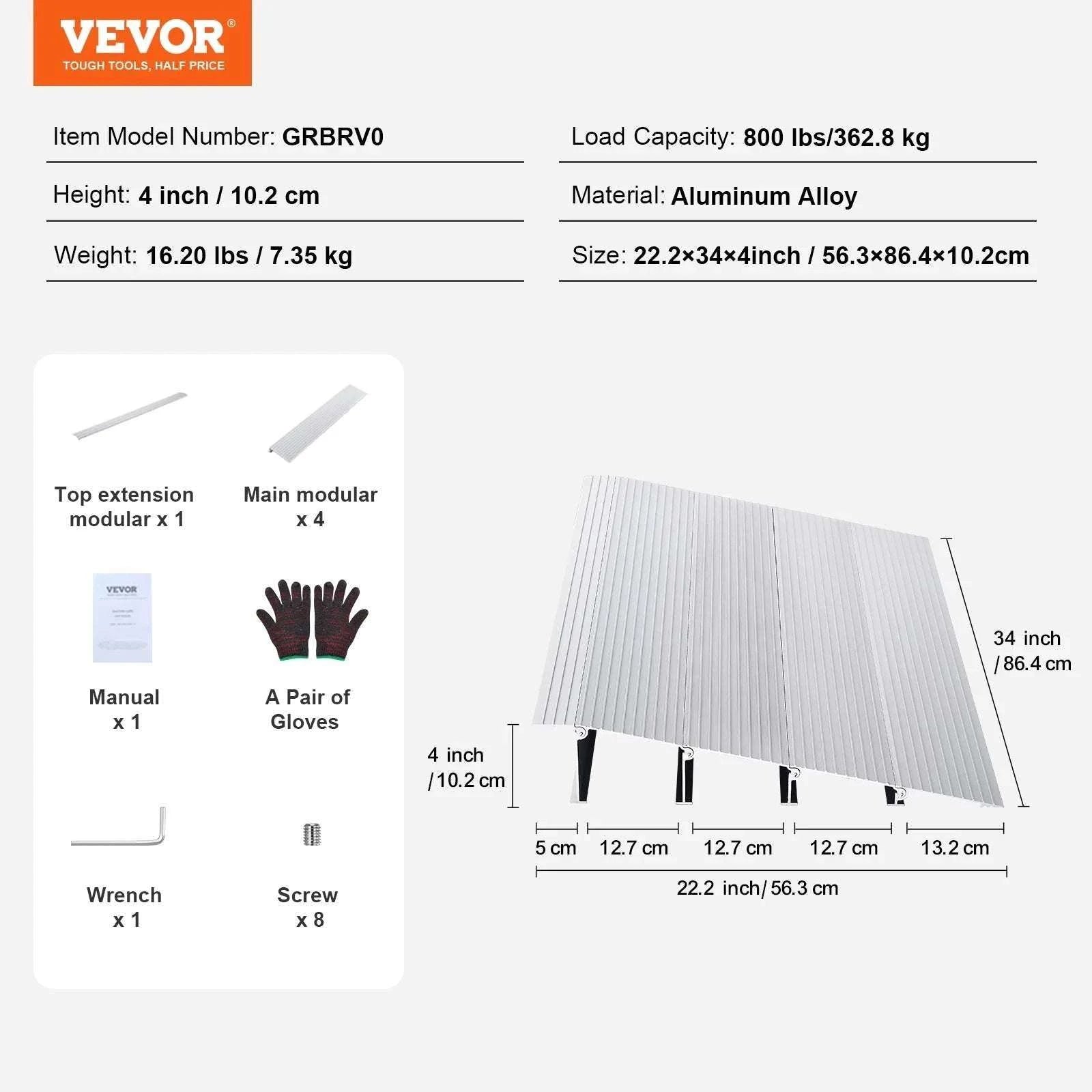 Adjustable Aluminum Door Threshold Ramp 800 lbs for Wheelchairs-2in / UNITED KINGDOM