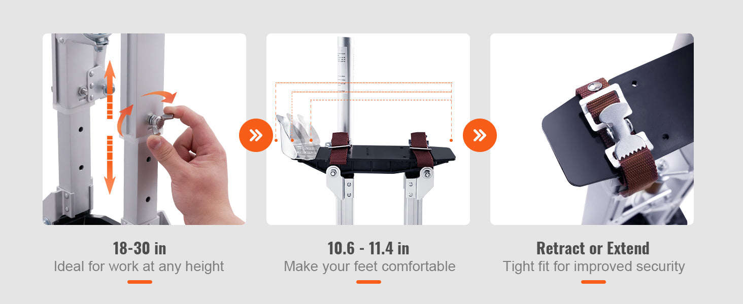 Adjustable Aluminum Drywall Stilts 18-30 in with Protective Knee Pads-18in / United States