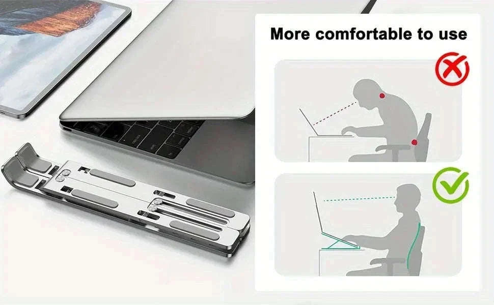 Adjustable Aluminum Laptop Stand - 6-Level Height, Foldable & Portable Design for 8-16 Inch Laptops-Black