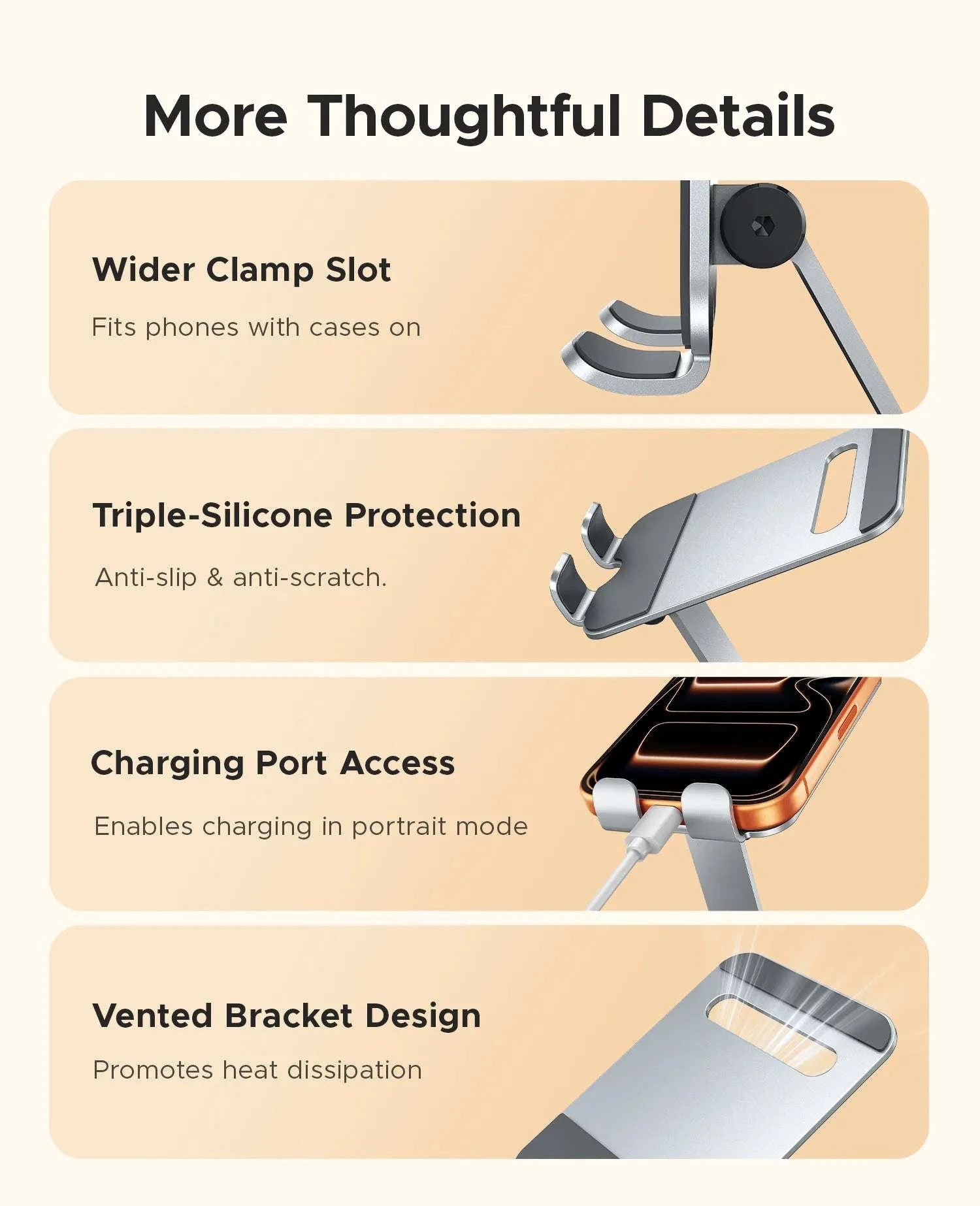 Adjustable Aluminum Phone Stand with 360° Rotation & Foldable Design-Gray