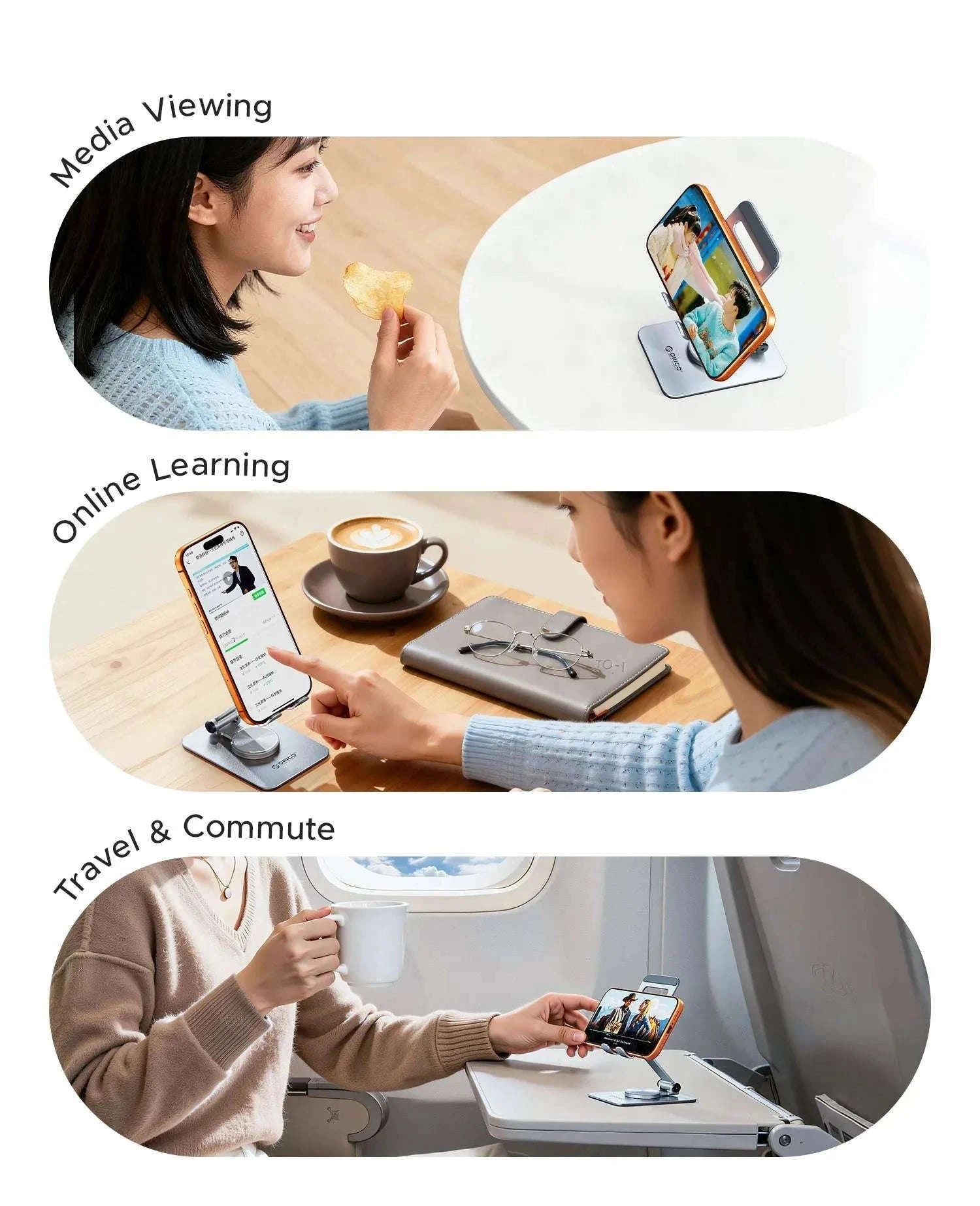 Adjustable Aluminum Phone Stand with 360° Rotation & Foldable Design-Gray