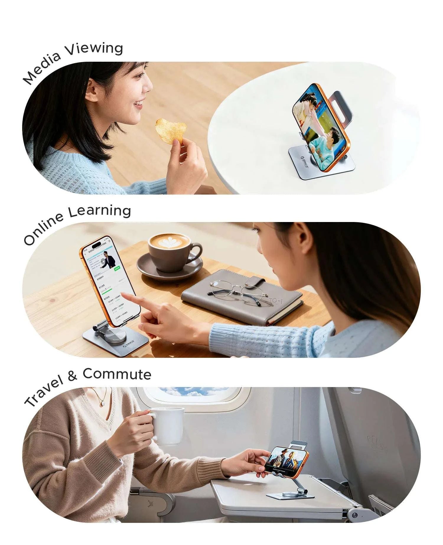 Adjustable Aluminum Phone Stand with 360° Rotation & Foldable Design-Gray