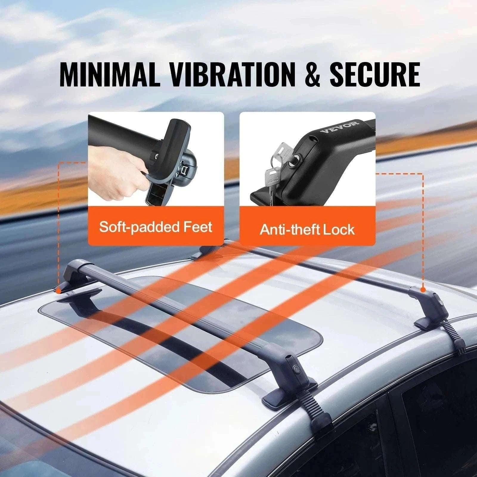 Adjustable Aluminum Roof Rack Crossbars 155lbs Load with Lock-UNITED KINGDOM