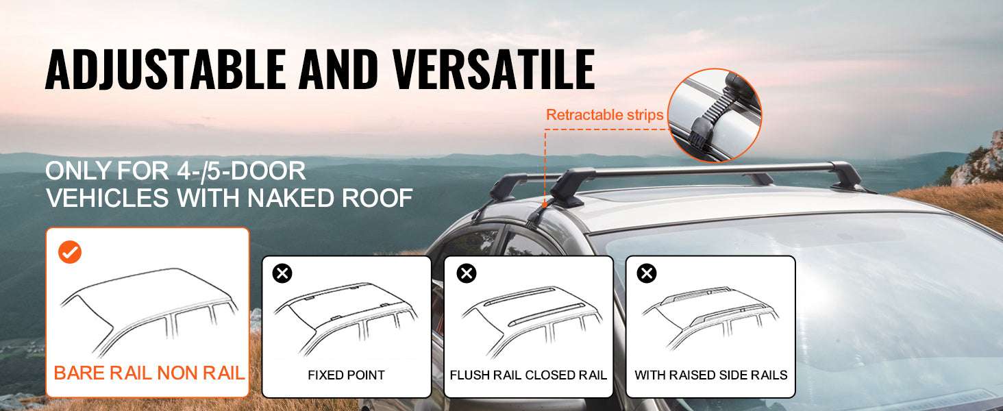 Adjustable Aluminum Roof Rack Crossbars 155lbs Load with Lock-UNITED KINGDOM
