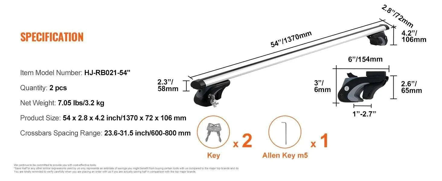 Adjustable Aluminum Roof Rack Crossbars 200lbs for SUVs & Sedans-france