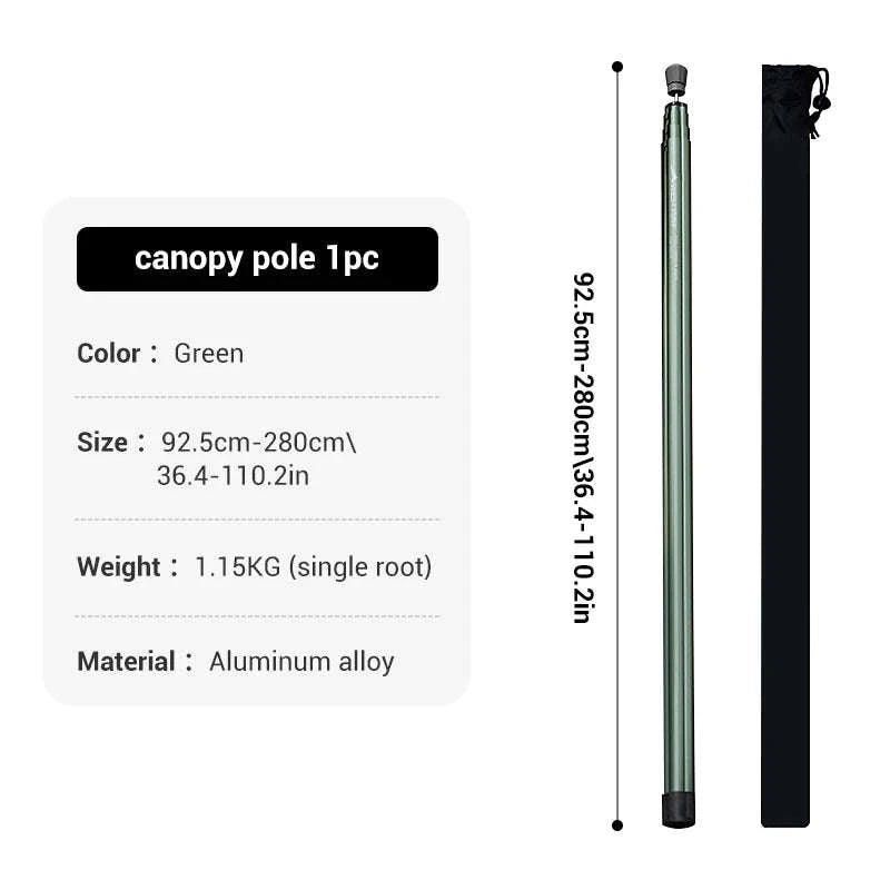 Adjustable Aluminum Tent Pole for Camping, Beach Shelters-Black-1pc
