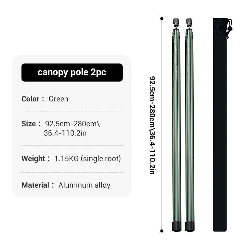 Adjustable Aluminum Tent Pole for Camping, Beach Shelters-Black-1pc