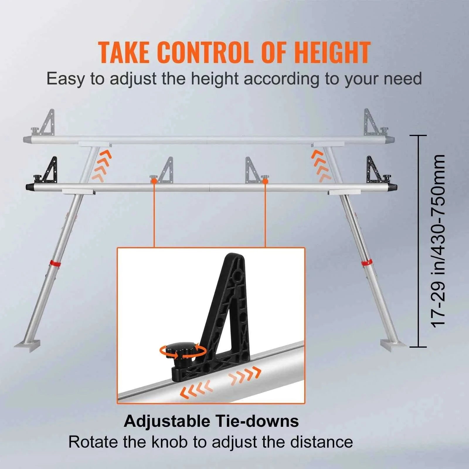 Adjustable Aluminum Truck Rack with No-Drill C-Clamps-71 inch17-29 inch / United States