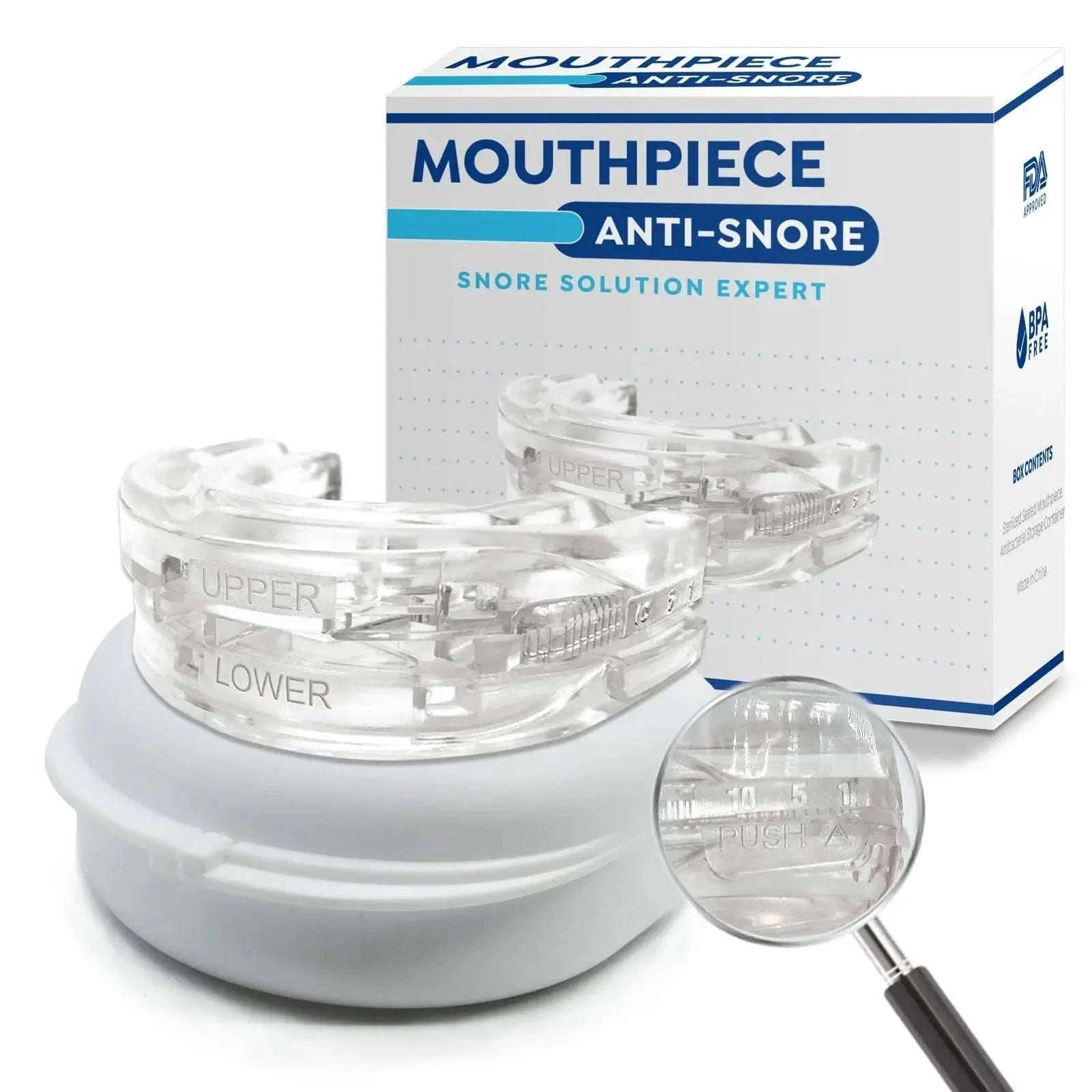Adjustable Anti-Snoring Mouthpiece for Bruxism & Better Sleep-United States / WHITE