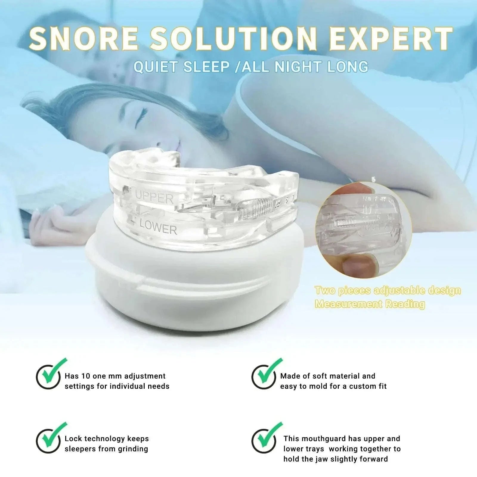 Adjustable Anti-Snoring Mouthpiece for Bruxism & Better Sleep-United States / WHITE