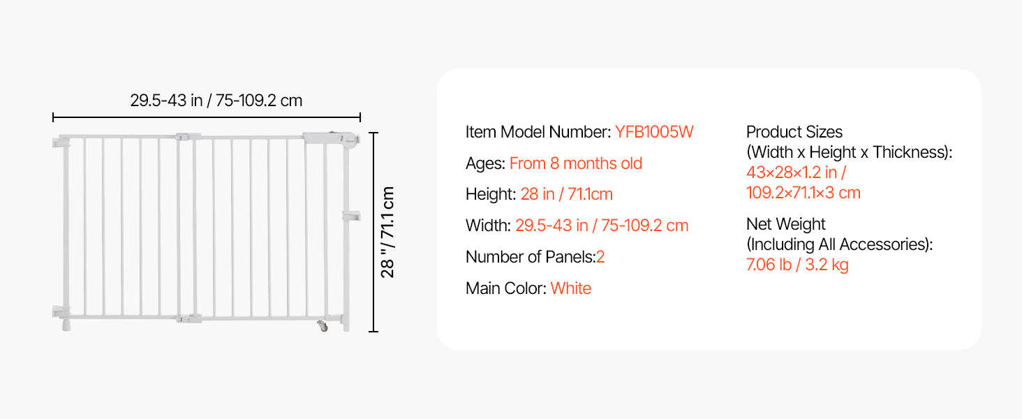 Adjustable Baby Gate for Child and Pet Safety-WHITE / france