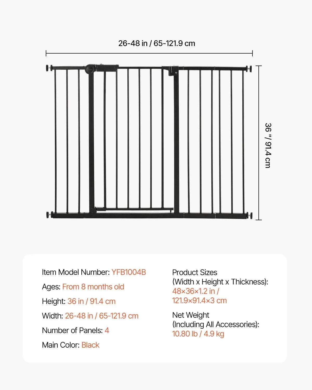 Adjustable Baby Gate with Auto-Close Door for Stairs and Doorways-W29.5-37in 30inH / United States