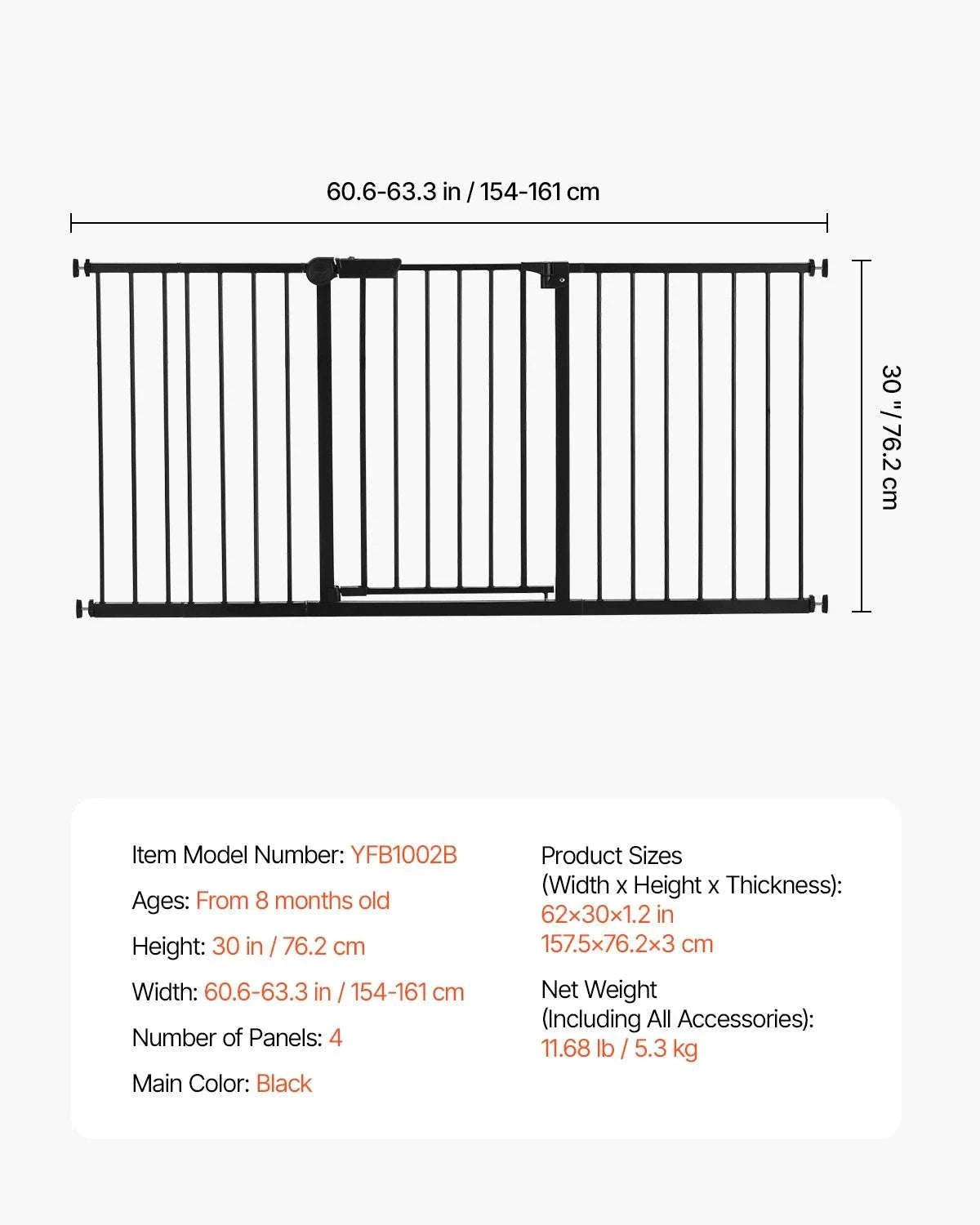 Adjustable Baby Gate with Auto-Close Door for Stairs and Doorways-W29.5-37in 30inH / United States