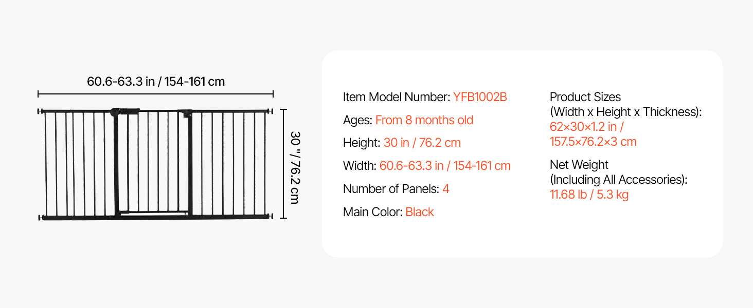 Adjustable Baby Gate with Auto-Close Door for Stairs and Doorways-W29.5-37in 30inH / United States