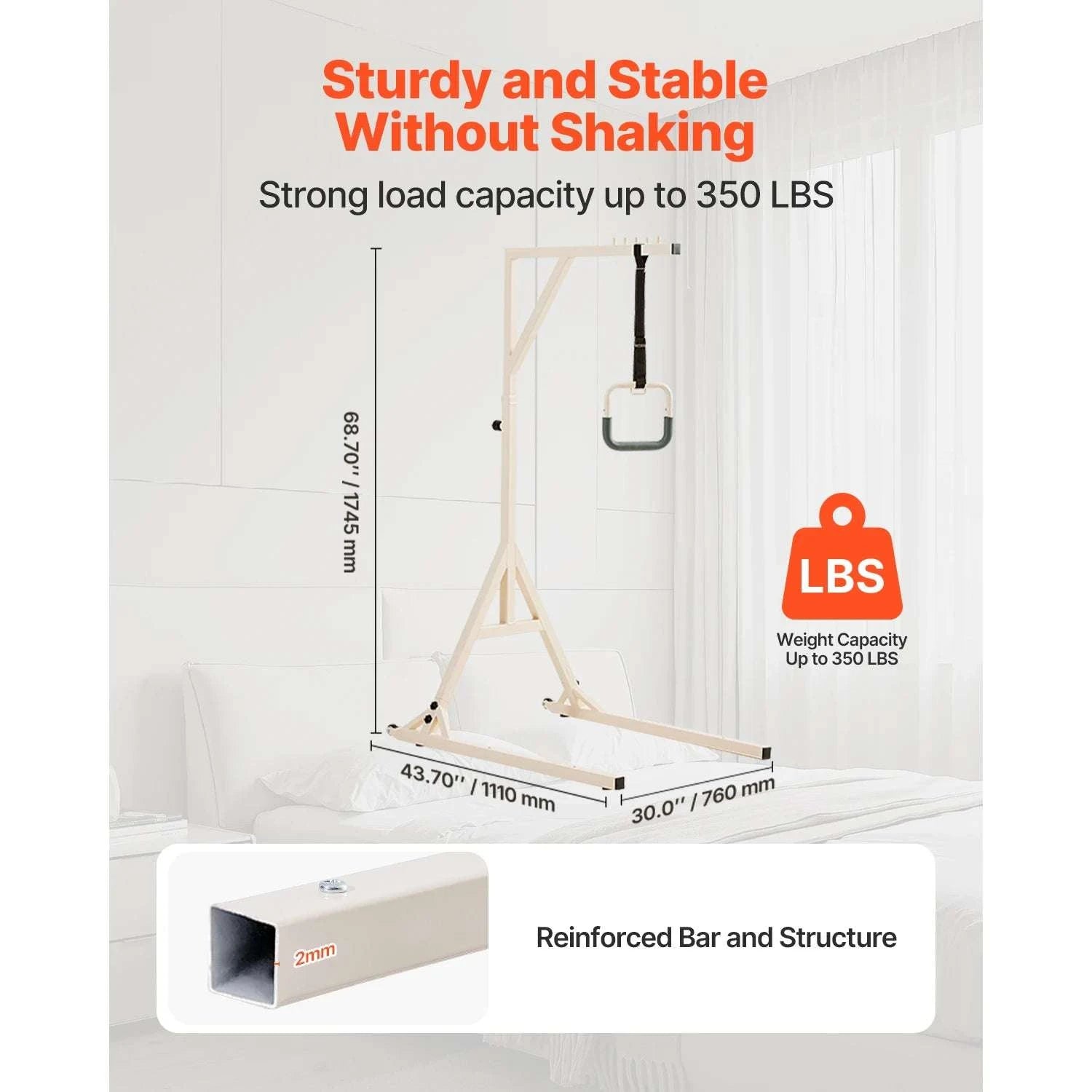 Adjustable Bed Trapeze Bar with Wheels – 350 lb Support Frame-350 lbs / United States