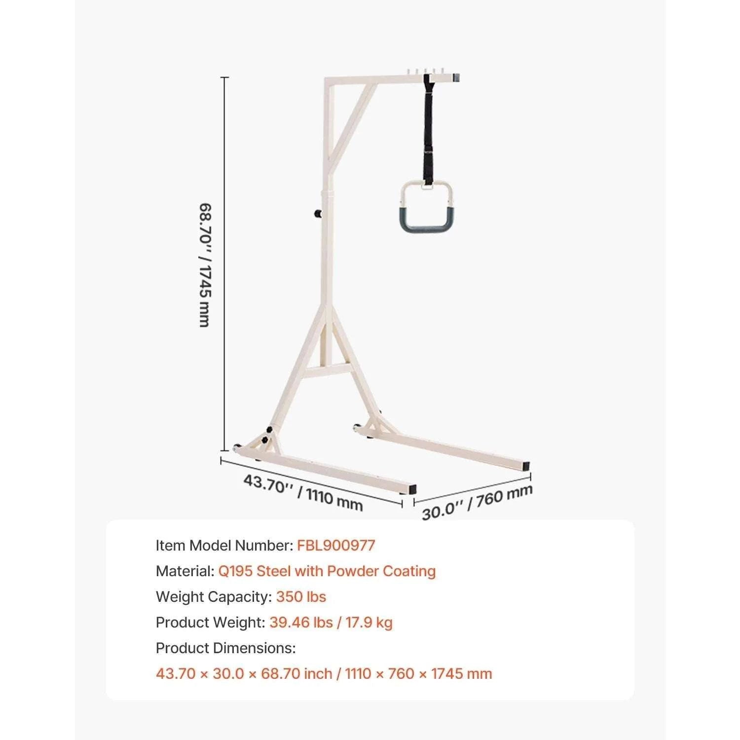 Adjustable Bed Trapeze Bar with Wheels – 350 lb Support Frame-350 lbs / United States