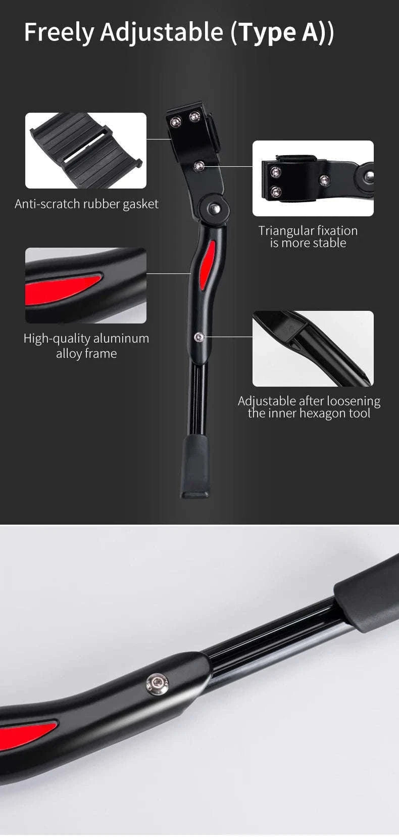Adjustable Bicycle Kickstand with Stable Anti-Slip Foot Support-JC1005BK
