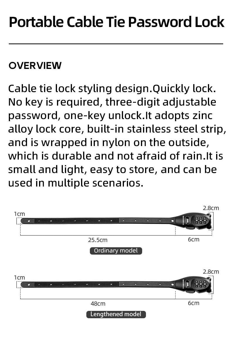 Adjustable Bike Cable Lock with Password – Steel Anti-Theft Security Lock-Ordinary model
