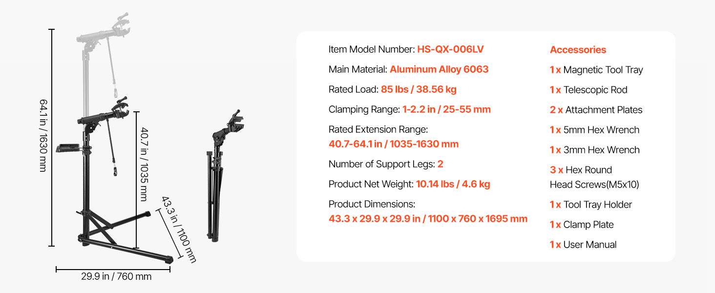 Adjustable Bike Repair Stand with 360° Clamp & Tool Tray-aluminum alloy 110lb / GERMANY